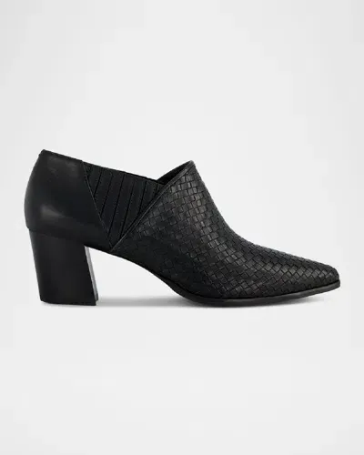 Bernardo Woven Leather Ankle Booties In Black Antique Calf