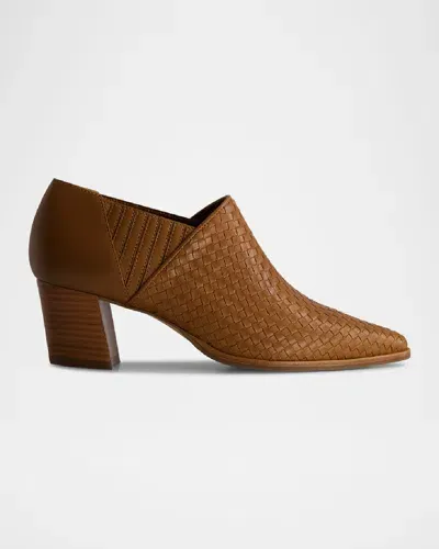 Bernardo Woven Leather Ankle Booties In Luggage Antique Calf