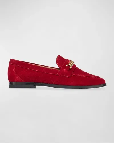 Bernardo Zephyr Suede Chain Loafers In Mahogany Antique Calf