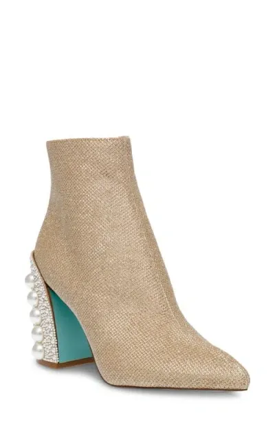 Betsey Johnson Kasey Block Heel Bootie In Gold