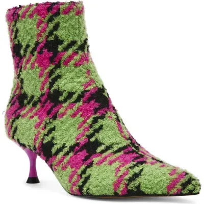 Betsey Johnson Parkker Kitten Heel Bootie In Green,pink Houndstooth Multi