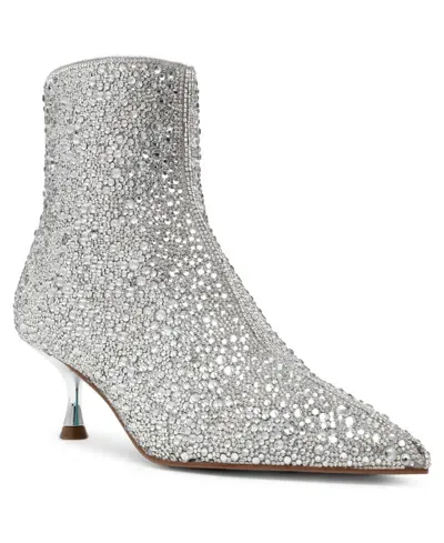 Betsey Johnson Women's Ash Rhinestone Kitten Heel Booties In Silver