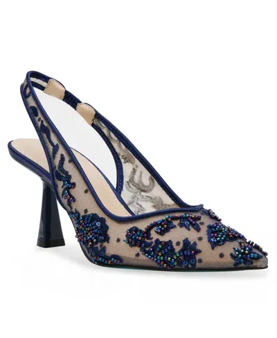 Betsey Johnson Women's Nikki Embroidered Slingback Evening Pumps In Navy