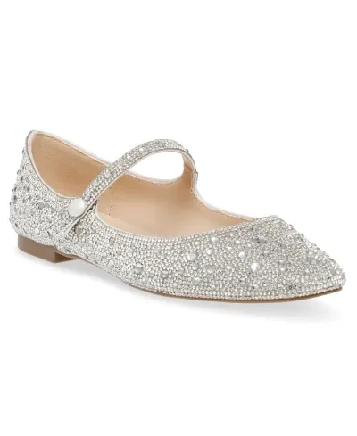 Betsey Johnson Women's Tess Rhinestone Mary Jane Evening Flats In Silver