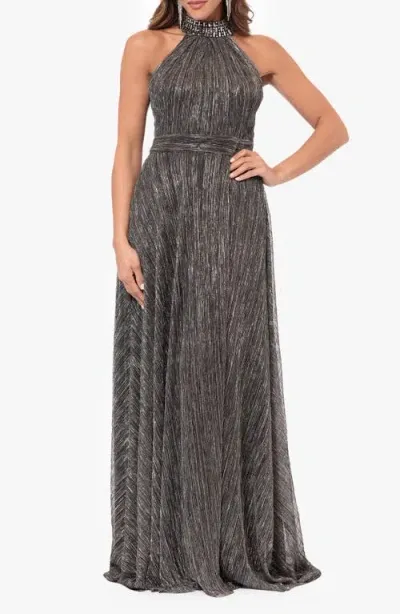 Betsy & Adam Bead Detail Metallic Gown In Steel