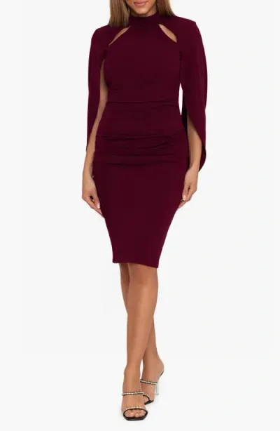 Betsy & Adam Cutout Long Sleeve Scuba Sheath Dress In Bordeaux