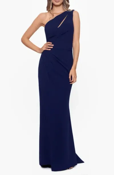 Betsy & Adam Cutout One-shoulder Gown In Blue