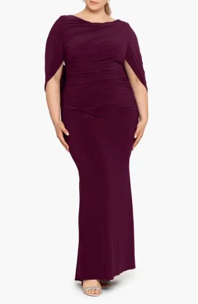 Betsy & Adam Drape Back Column Gown In Wine