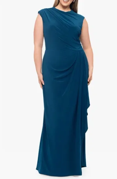 Betsy & Adam Gathered Waist Sleeveless Gown In Mallard