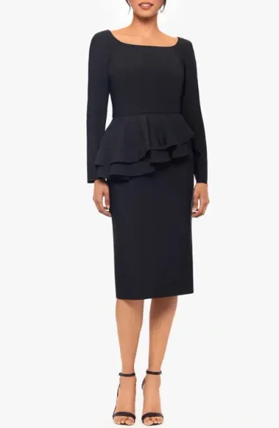 Betsy & Adam Long Sleeve Peplum Cocktail Dress In Black