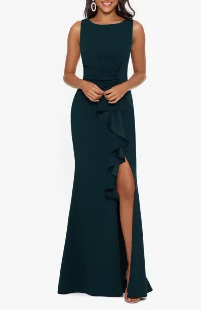 Betsy & Adam Ruffle Bow Gown In Pine