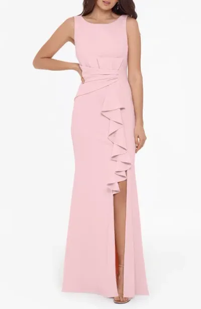 Betsy & Adam Ruffle Bow Gown In Rose