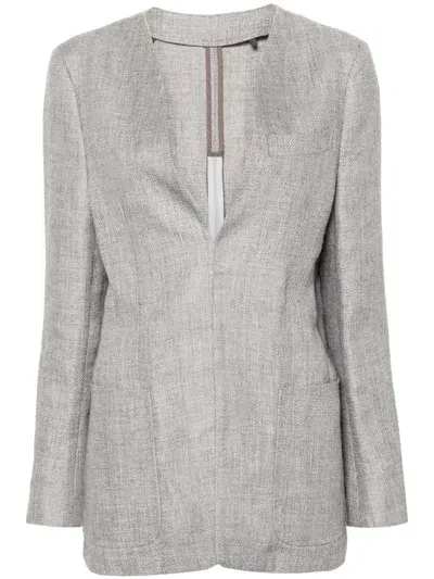 Bettter Kragenloser Blazer Mit V-ausschnitt In Grey