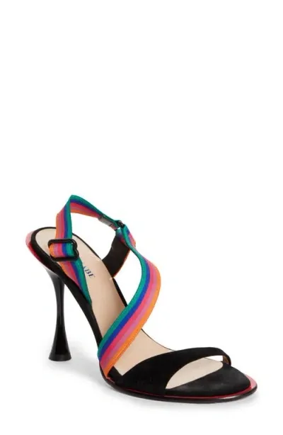 Betzábe Selena Pride Strap Sandal In Black Suede Pride Stripe