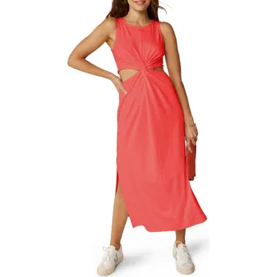 Beyond Yoga Around The World Front Twist Midi Dress In Coral Glow