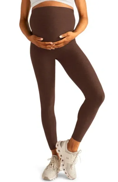 Beyond Yoga Empire Waist Maternity Leggings In Bold Mocha Heather