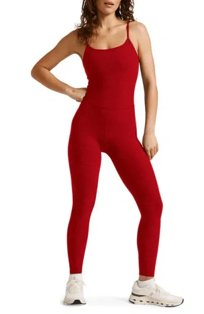 Beyond Yoga Uplevel Space Dye Midi Jumpsuit In Ruby Red Heather