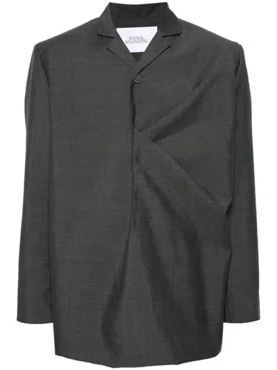 Bianca Saunders Grey Gathered Single-breasted Blazer In Grau