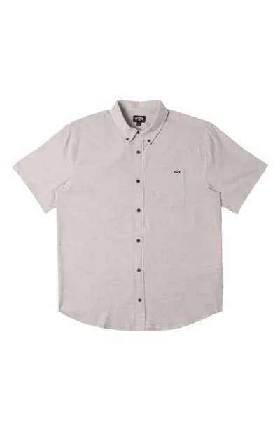 Billabong All Day Solid Short Sleeve Button-down Shirt In Port Heather