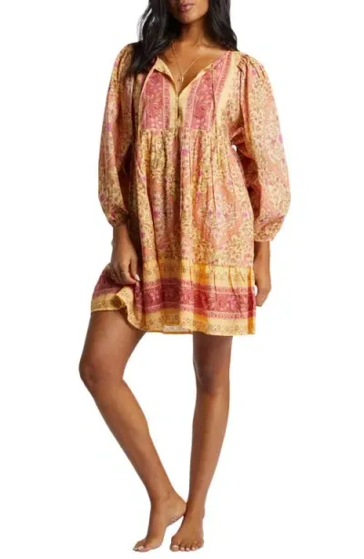 Billabong Ambers Long Sleeve Cotton Minidress In Yellow