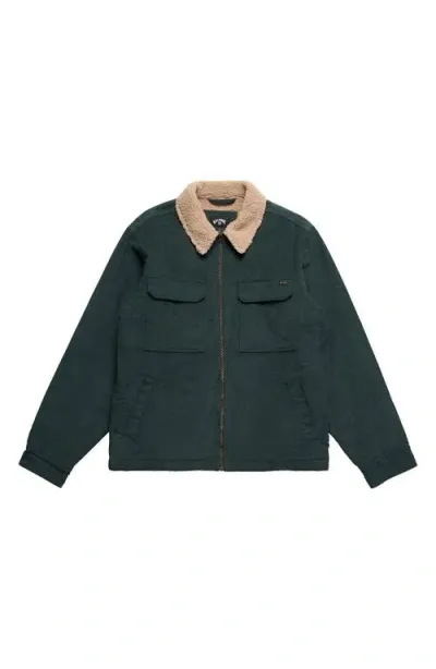 Billabong Barlow Fleece Collar Corduroy Jacket In Bottle Green