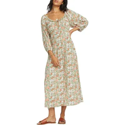 Billabong Dream All Day Floral Midi Dress In Avocado