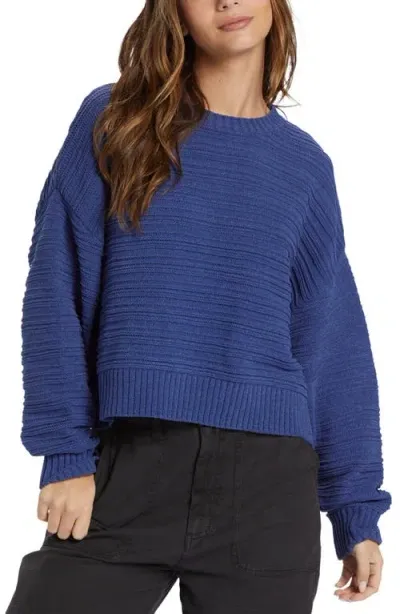 Billabong Evie Textured Crewneck Sweater In I Sea Indigo