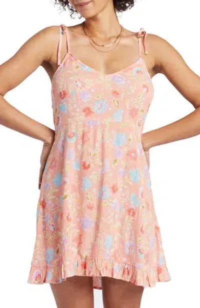 Billabong Heart Breaker Tie Strap Floral Mini Sundress In Sweet Peach