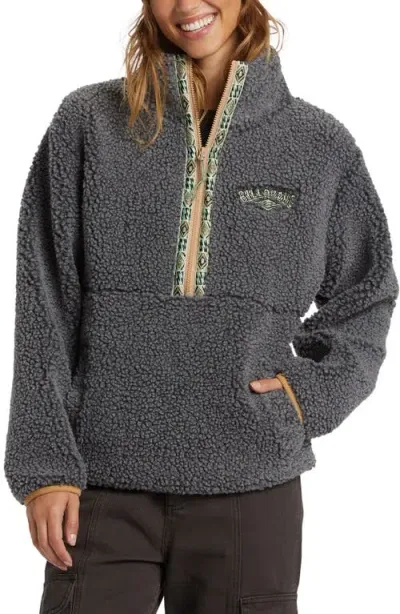 Billabong Horizon High Pile Fleece Half Zip Sweatshirt In Charcoal