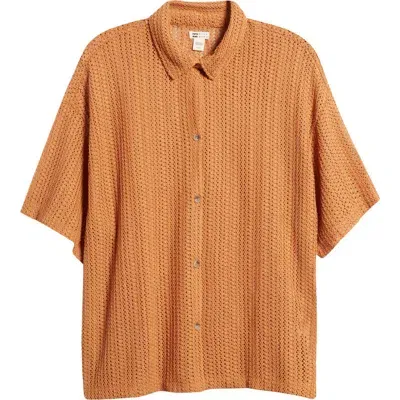 Billabong Largo Sheer Open Knit Cover-up Shirt In Toffee