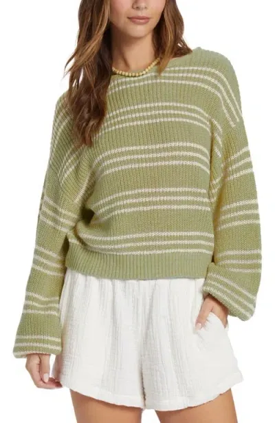 Billabong Light Wave Stripe Balloon Sleeve Sweater In Avocado