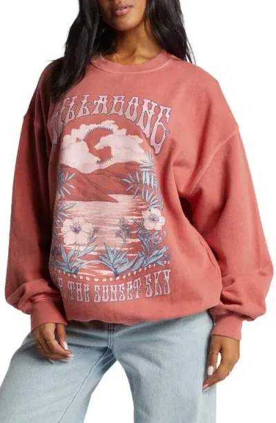 Billabong Ride In Cotton Blend Graphic Sweatshirt In Red Clay