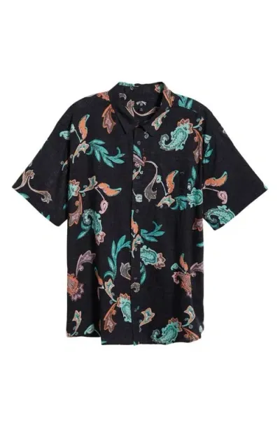 Billabong Sundays Print Short Sleeve Button-up Shirt In Black Multi