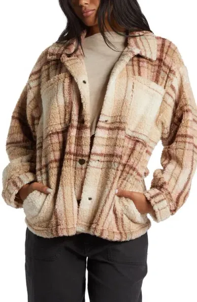 Billabong Sundown High Pile Fleece Snap-up Jacket In Dusty Peach