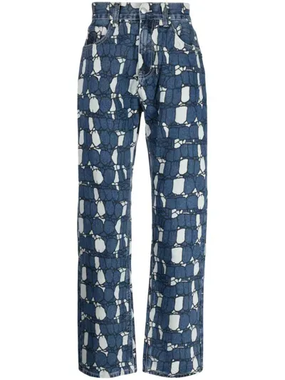 Billionaire Camouflage Print Denim Jeans In Azul