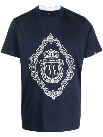 Billionaire T-shirt Mit Logo-stickerei In Blue