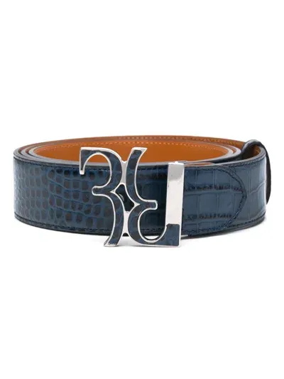 Billionaire Monogram-buckle Belt In Blue