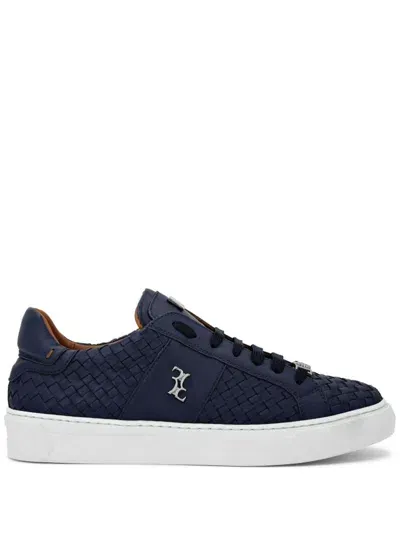 Billionaire Nappa-leather Low-top Sneakers In Blue