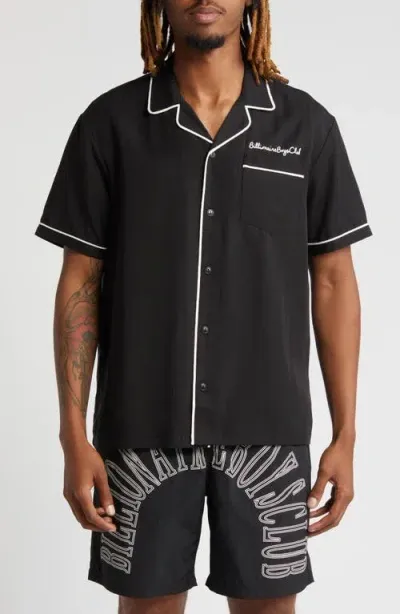 Billionaire Boys Club Mind Your Heart Lyocell & Linen Camp Shirt In Black