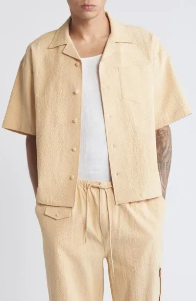 Billionaire Boys Club Cabana Oversize Organic Cotton Seersucker Camp Shirt In Beige