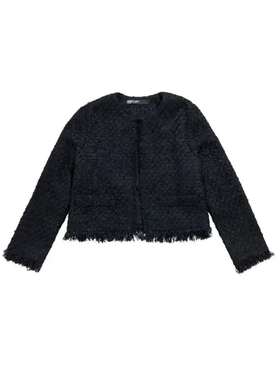 Bimba Y Lola Cropped Frayed Jacket In Black