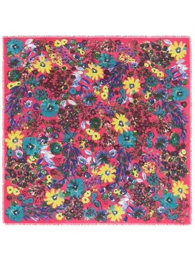 Bimba Y Lola Floral-print Square-shape Shawl In 粉色