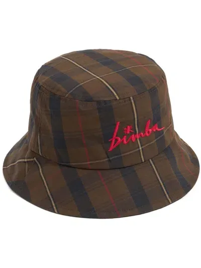 Bimba Y Lola Logo-embroidered Checked Bucket Hat In 褐色