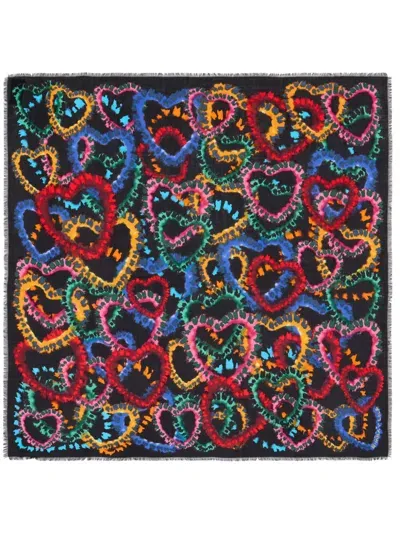 Bimba Y Lola Multicolor Hearts Scarf In 黑色