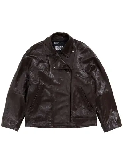 Bimba Y Lola Satin-finish Leather Jacket In Brown