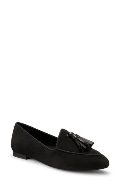 Birdies Heron Flat In Black Suede Tassel