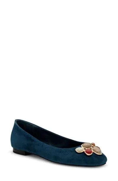 Birdies Hummingbird Ballet Flat In Teal Suede Stone