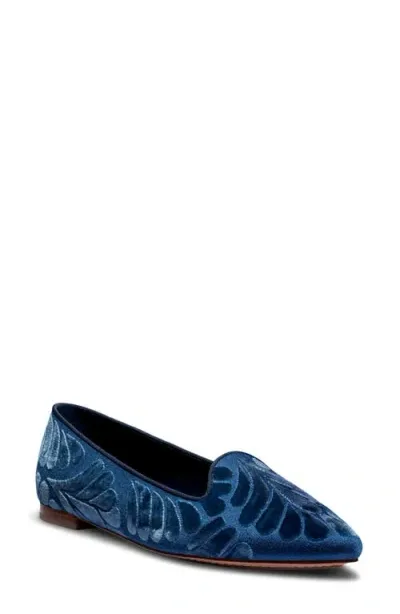 Birdies Sparrow Embroidered Pointed Toe Flat In Ocean Velvet