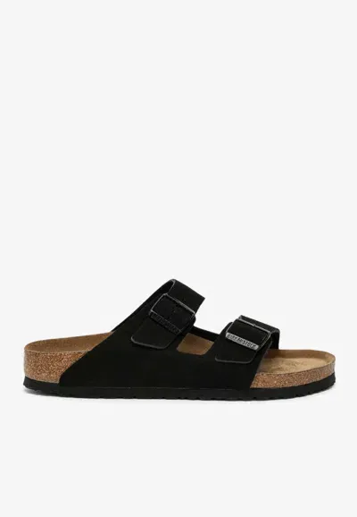 Birkenstock Arizona Double-buckle Leather Slides In Black