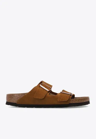 Birkenstock Womens Mink Suede Arizona Double-strap Leather Sandals In Brown